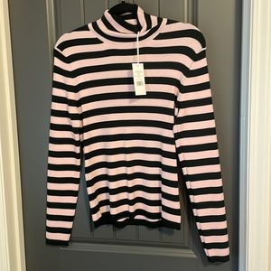 Tory Burch Sport Striped Ribbed Merino Wool Turtleneck Sweater